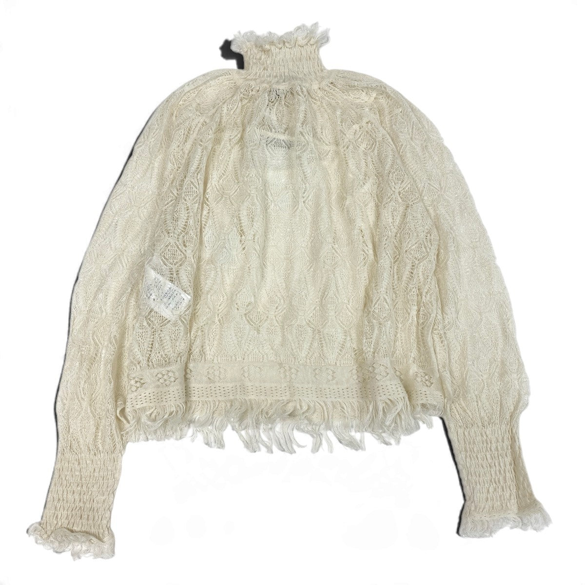 Ej13 【未使用タグ付】 Christian Dior クリスチャンディオール  ハイネック レース ニット トップス 124S3AS763 サイズ34 オフホワイト リネン カシミヤ シルク レディースu02t