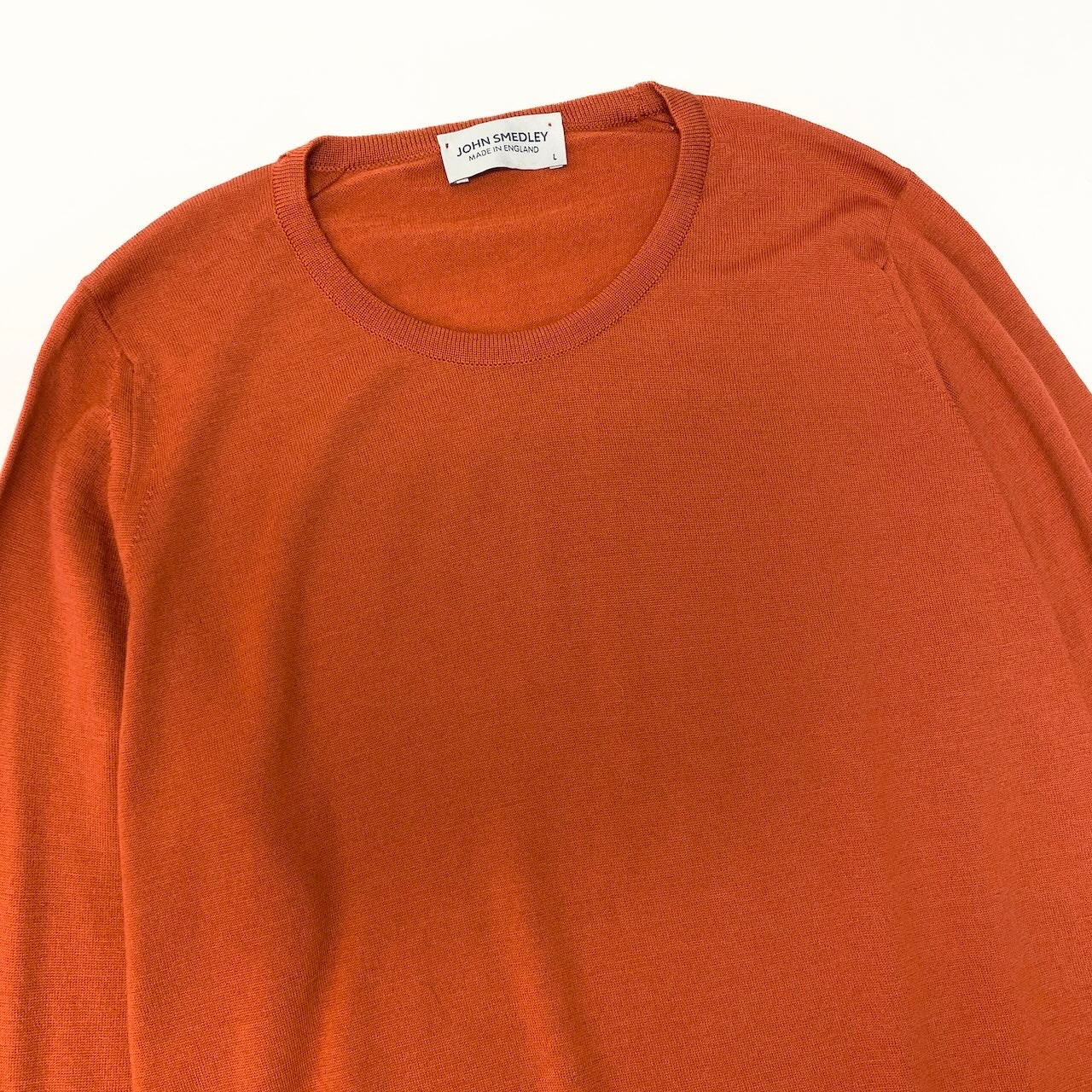 56e12 JOHN SMEDLEY ジョンスメドレー ロングスリーブニットセーター イングランド製 Lサイズ オレンジ ウール100％ レディース 女性用u02t