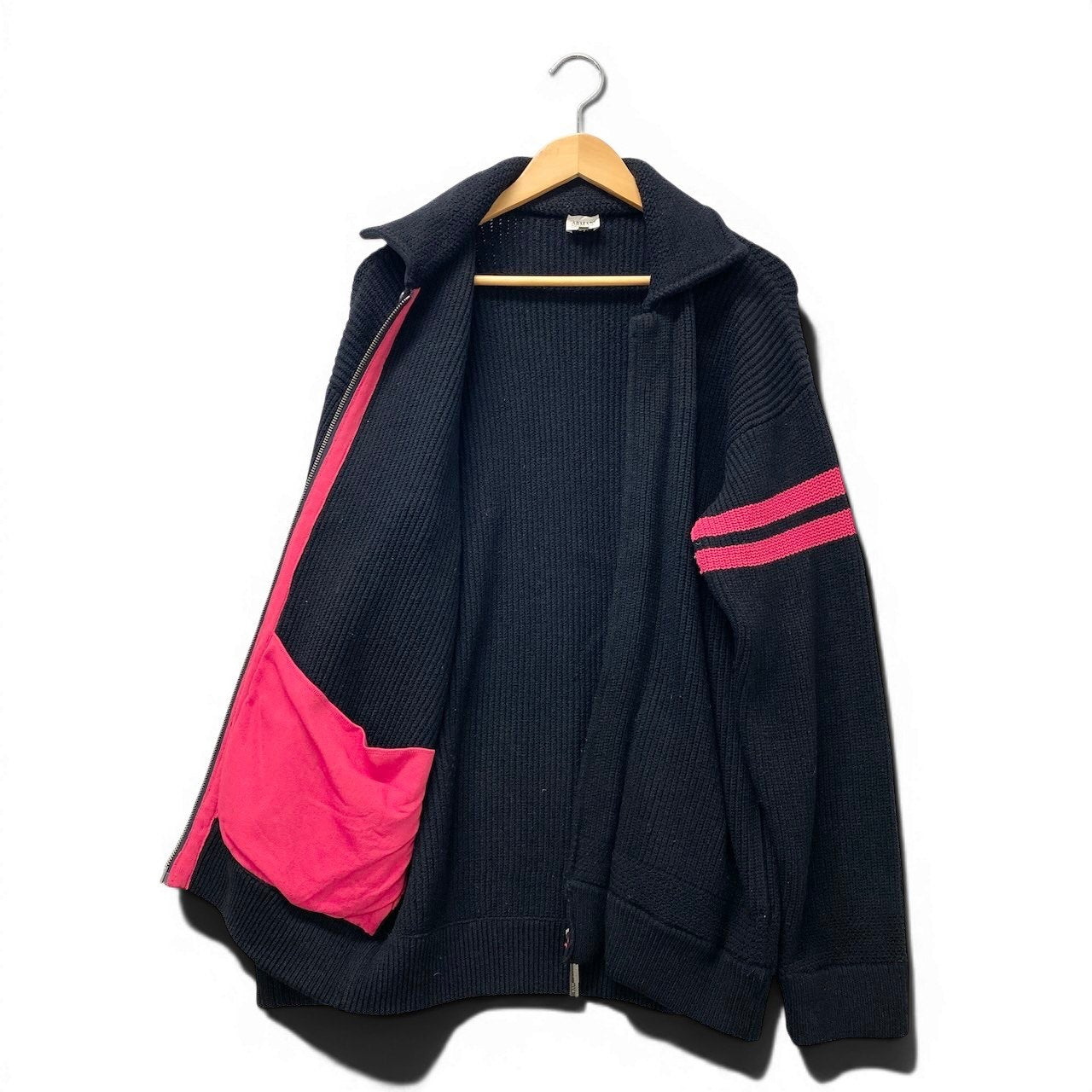 71e18 ARMANI COLLEZIONI アルマーニコレツィオーネ ジップアップニットジャケット リブニットカーディガン イタリア製 0E9601 52サイズ ブラック ピンク メンズ 男性用u02t