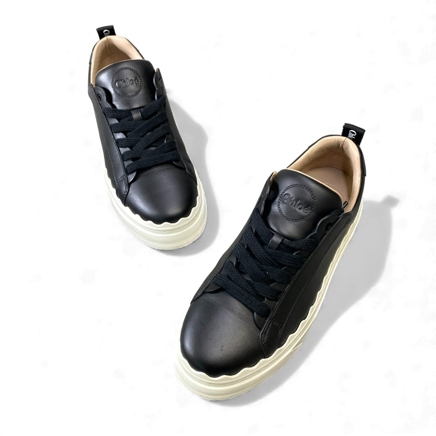 1A10 Chloe クロエ ローカットスニーカー レザースニーカー スム―スカーフスキン 38サイズ ブラック ホワイト レディースk02i