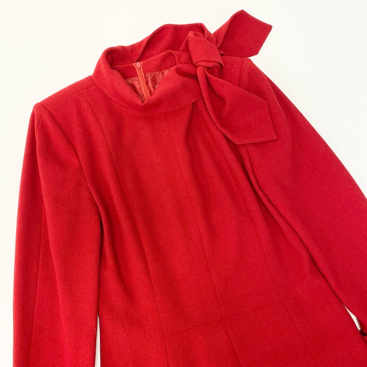 15a16 GIVENCHY BOUTIQUE ジバンシィ 長袖ワンピース ボウタイワンピース フランス製 レディース 女性用 サイズ36 レッド ウール100％u02t