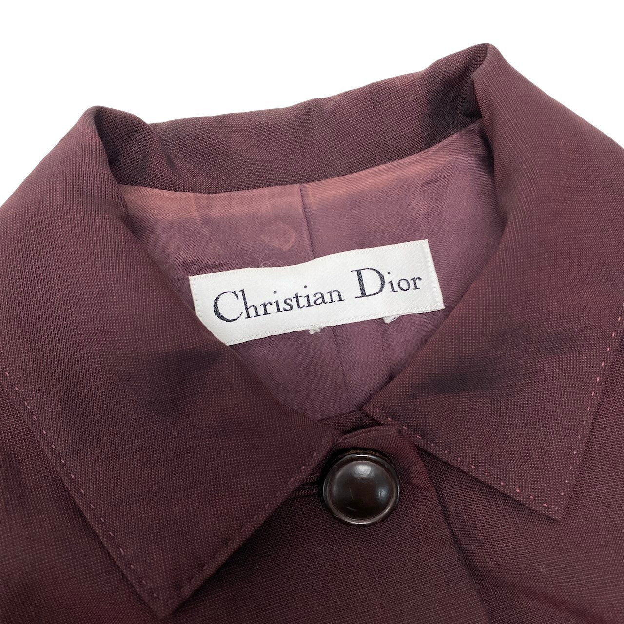 50g4 Christian Dior クリスチャンディオール ロングスリーブ シャツジャケット モヘア混 ワインレッド レディース 女性用o07t