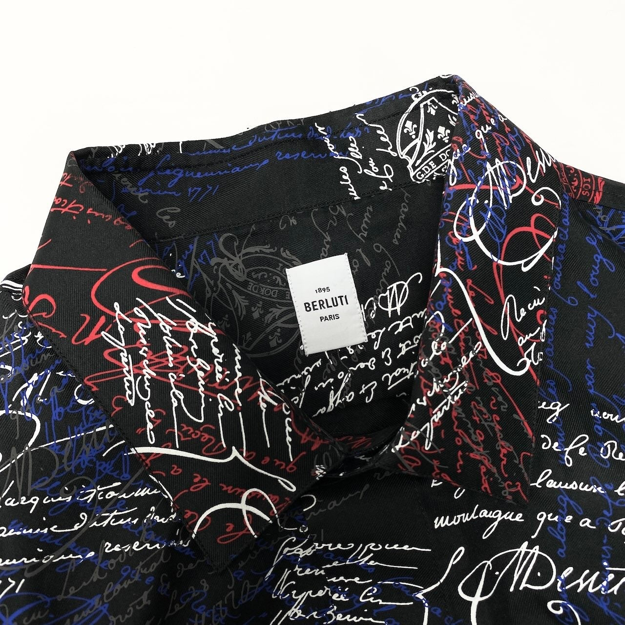 62d5 《美品》 Berluti ベルルッティ カリグラフィ スクリット シルクシャツ サイズA42 ブラック Scritto Silk Shirtt18r