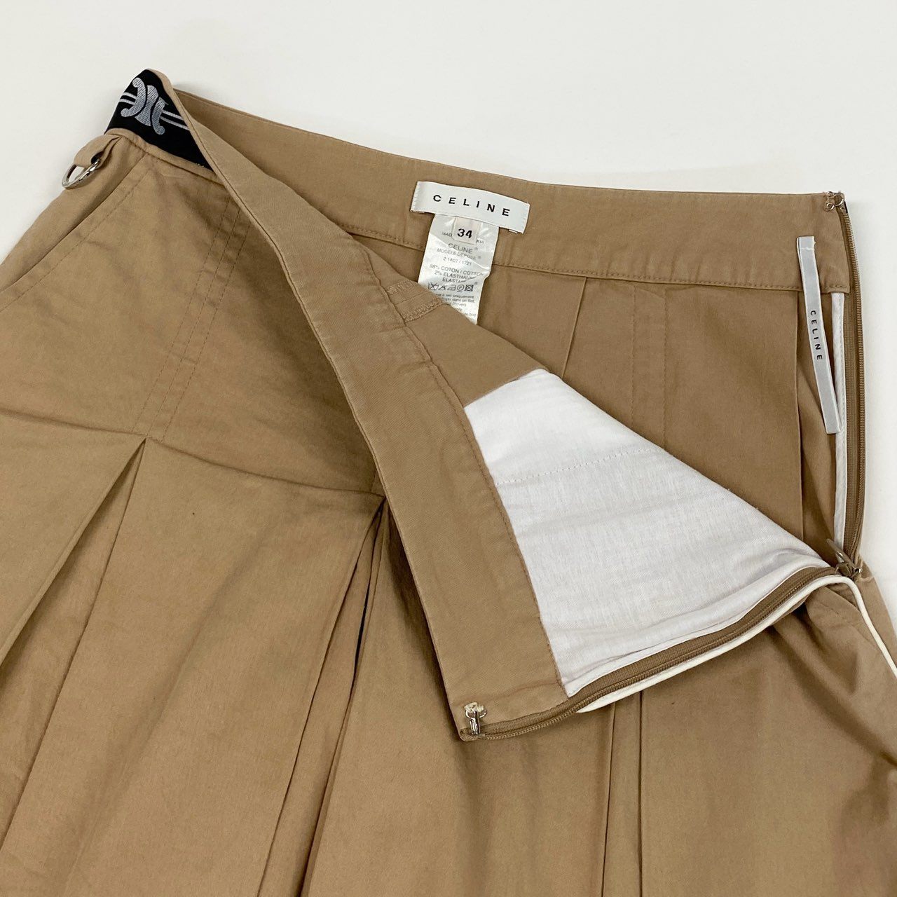 65b10 Vintage CELINE セリーヌ ウエスト マカダム スカートショーツ ショートパンツ キュロット 34 ベージュ レディースk02i