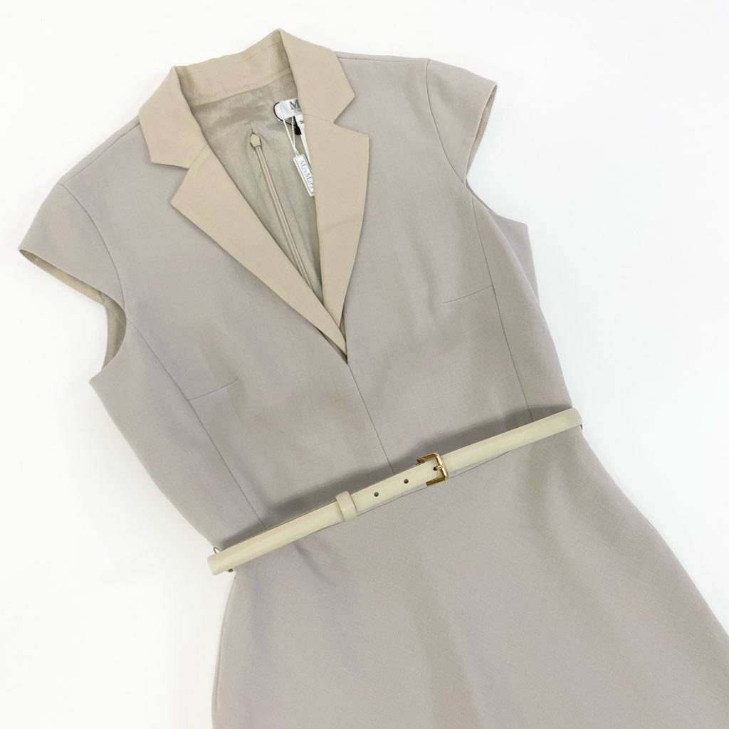 69L17 【新品保管品】MaxMara マックスマーラ Silvia Dress ドレスワンピース ロングワンピース ウエストベルト 定価146000 36サイズ ベージュ レディースk02i