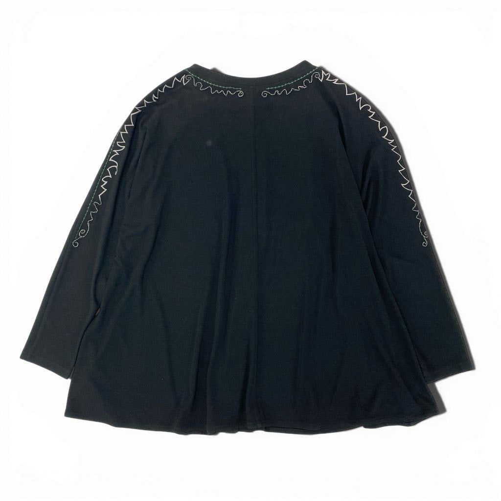 46a30 TOKUKO 1er VOL トクコプルミエヴォル ロングスリーブカーディガン チュニック丈 スパンコール 刺繍 ストレッチ○ レディース 9 ブラックu02t