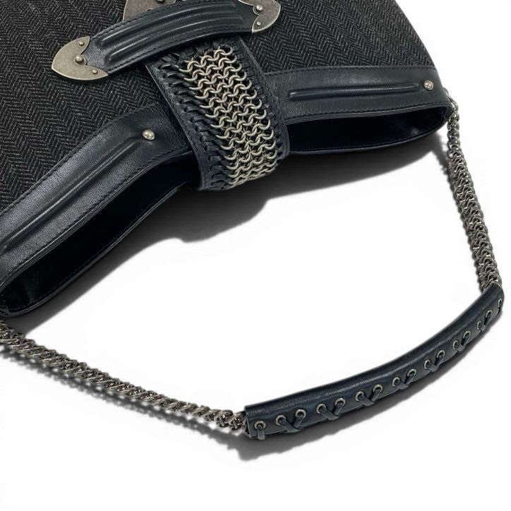 e4 《美品》 Christian Dior クリスチャンディオール ガリアーノ期 チェーンメイル ワンハンドルバッグ John Galliano Chainmail Detail Bag ブラックt18rt18r