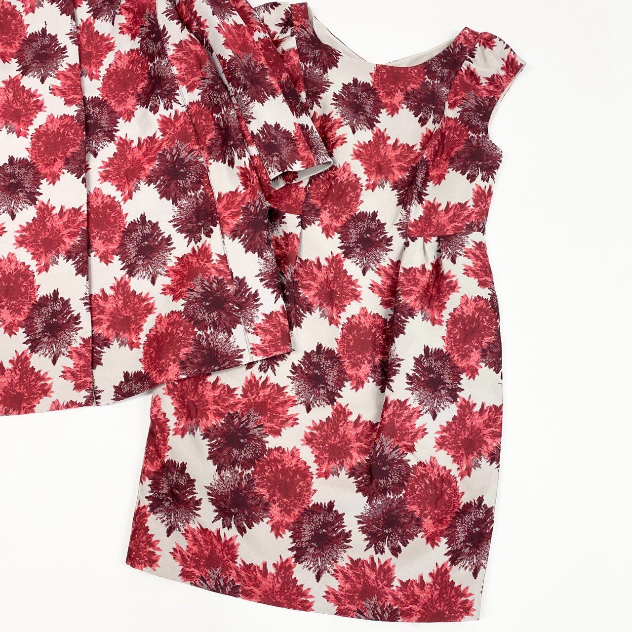 65a14 【未使用】 WEEKEND Max Mara ウィークエンド マックスマーラ ノースリーブワンピース ノーカラーコート 花柄  レディース 女性用 大きいサイズ 40/42 ホワイト レッド系u02t