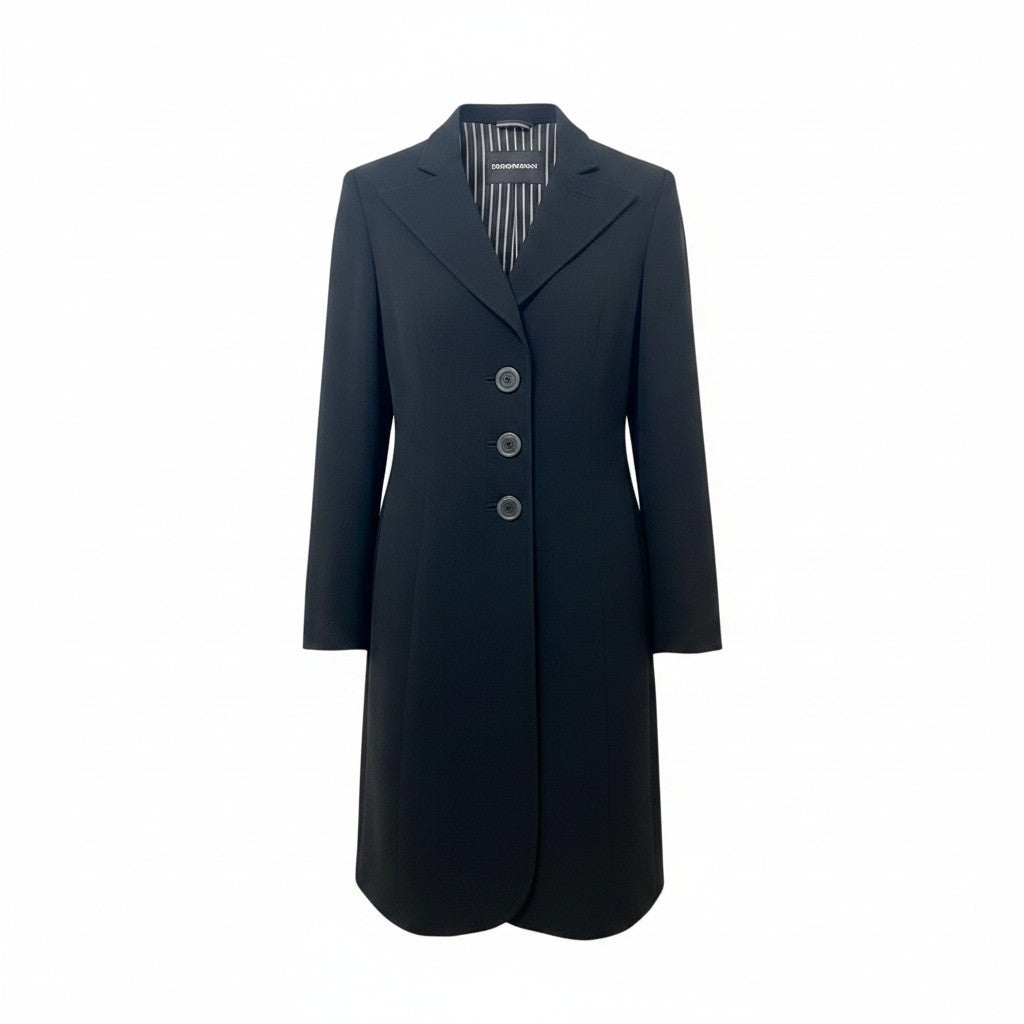 35h31 EMPORIO ARMANI エンポリオアルマーニ チェスターコート ロングコート 裏地ストライプ柄 サイズ38 ブラック レディースo07t