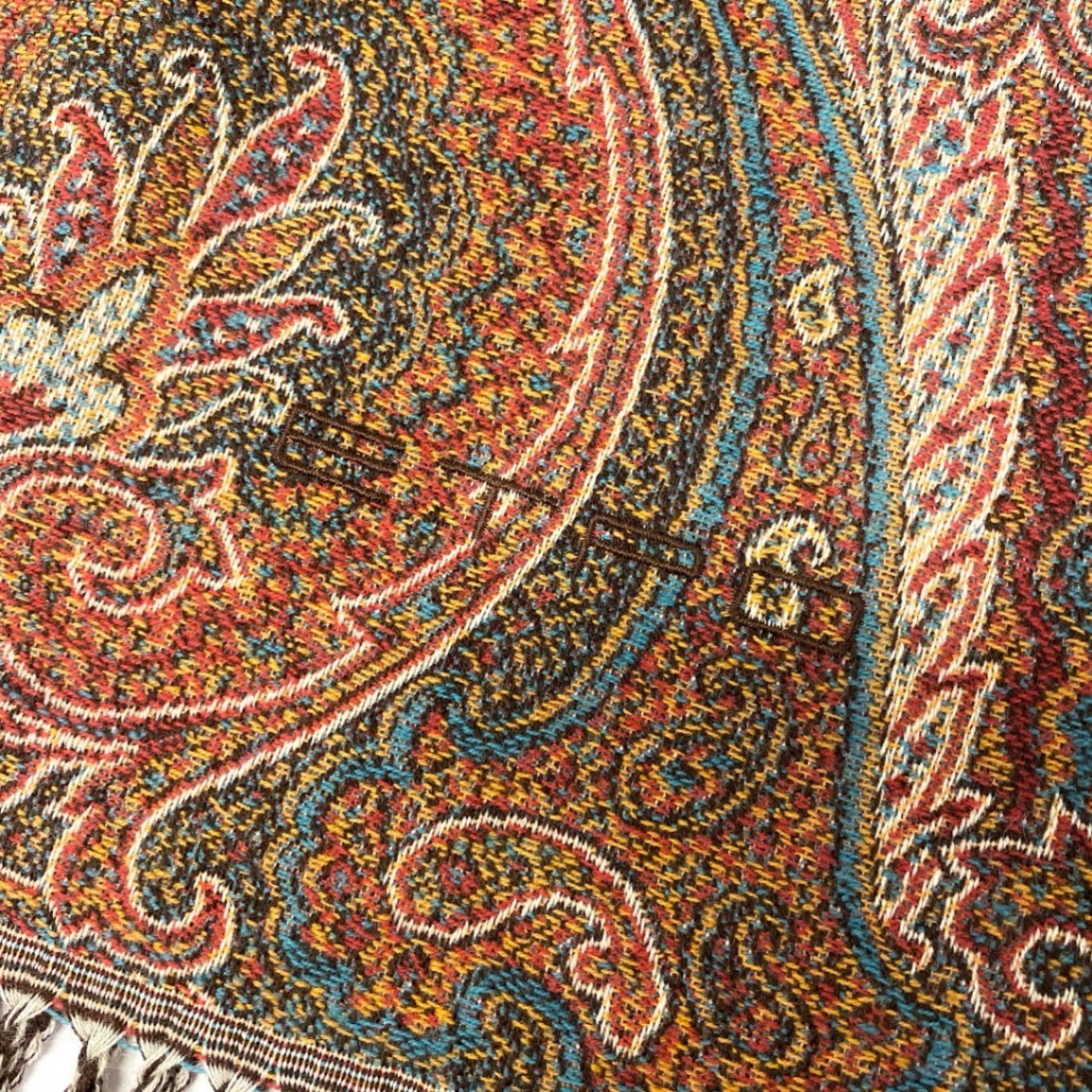 66l1 ETRO Home Collection  エトロ ホームコレクション イタリア製 ひざ掛け ブランケット ペイズリー柄 織り模様 フリンジ マルチカラー ウール100％u02t