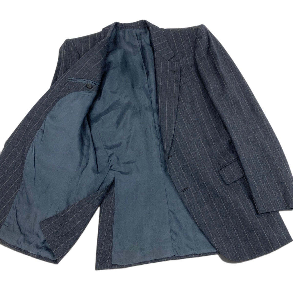 6i30 BOTTEGA VENETA ボッテガヴェネタ スーツセットアップ テーラードジャケット スラックス ストライプ  ダークネイビー ウール100％ メンズ 男性用u02t