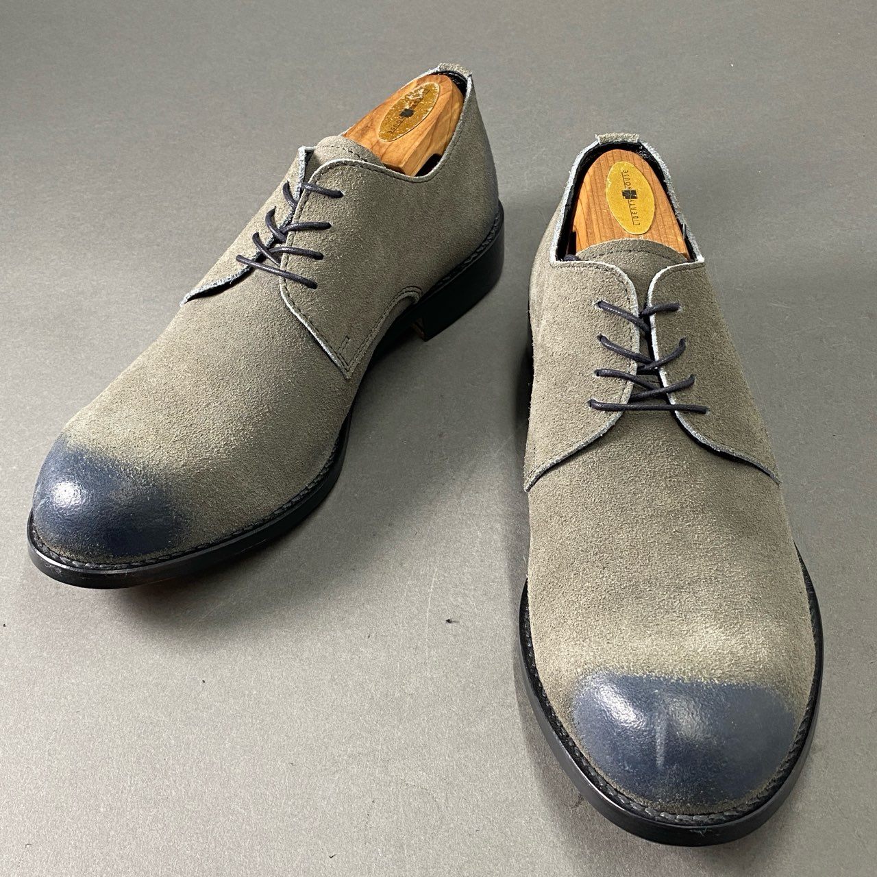 12f6 《極美品》 PADRONE パドローネ DERBY PLAIN TOE SHOES ダービープレーントゥシューズ 40 グレー スウェードレザー COW LEATHER 箱付き