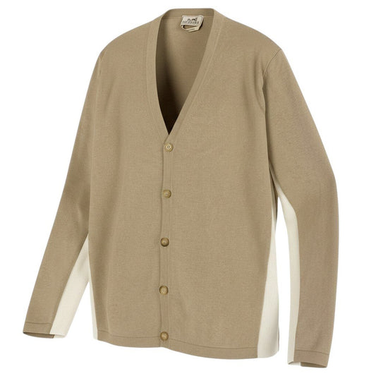 Ed21 HERMES エルメス コットンカシミヤニットセーター Vネック サイドライン イタリア製 XLサイズ ベージュ ホワイト メンズ 男性用t18r