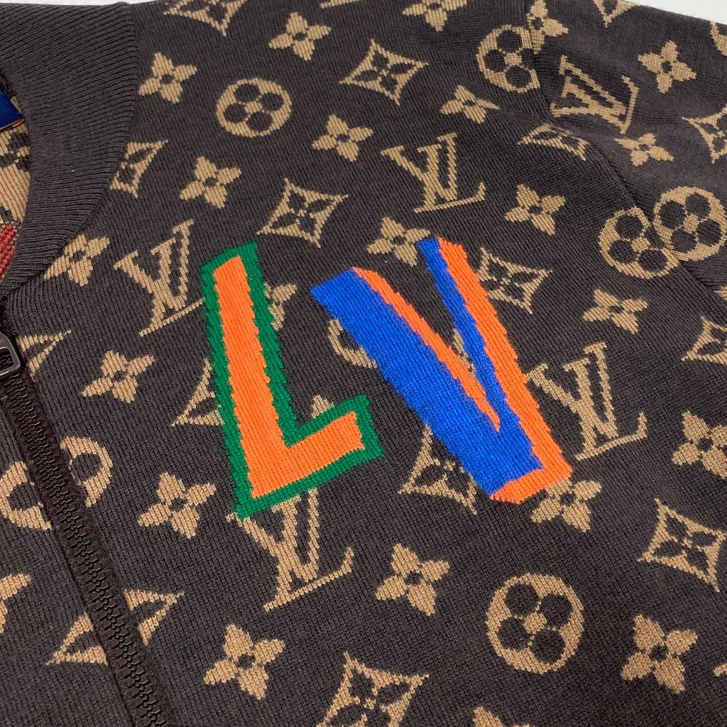 1l8 イタリア製 LOUIS VUITTON ルイヴィトン NBAモノグラム グラフィックジップアップニットブルゾン ジャケット RM212M ZLL HLN11W サイズS ブラウン ウール100％ メンズ 秋冬