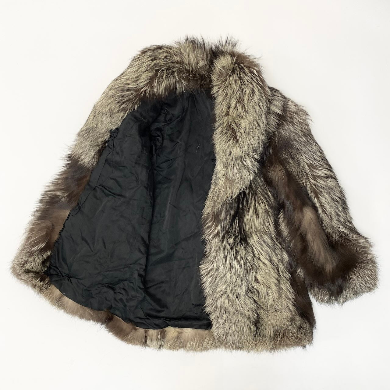 12c14 極厚 シルバーフォックスファー ロングコート サイズF 茶系 本毛皮 Silver Fox Fur Long Coatt18r