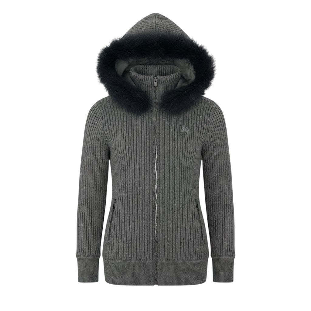 27e11 BURBERRY GOLF バーバリーゴルフ リブニットフルジップフーディー パーカー ダブルジップ 日本製 1サイズ グレー メンズ 男性用k02i