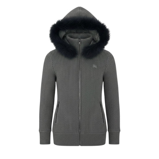 27e11 BURBERRY GOLF バーバリーゴルフ リブニットフルジップフーディー パーカー ダブルジップ 日本製 1サイズ グレー メンズ 男性用k02i