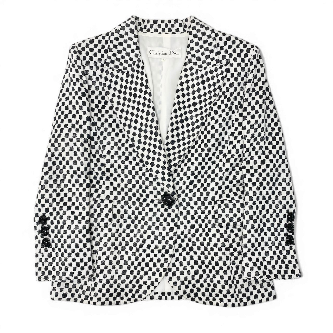 76d9 Christian Dior クリスチャンディオール テーラードジャケット ブレザー ピークド 総柄 7 ホワイト コットン レディースo07t