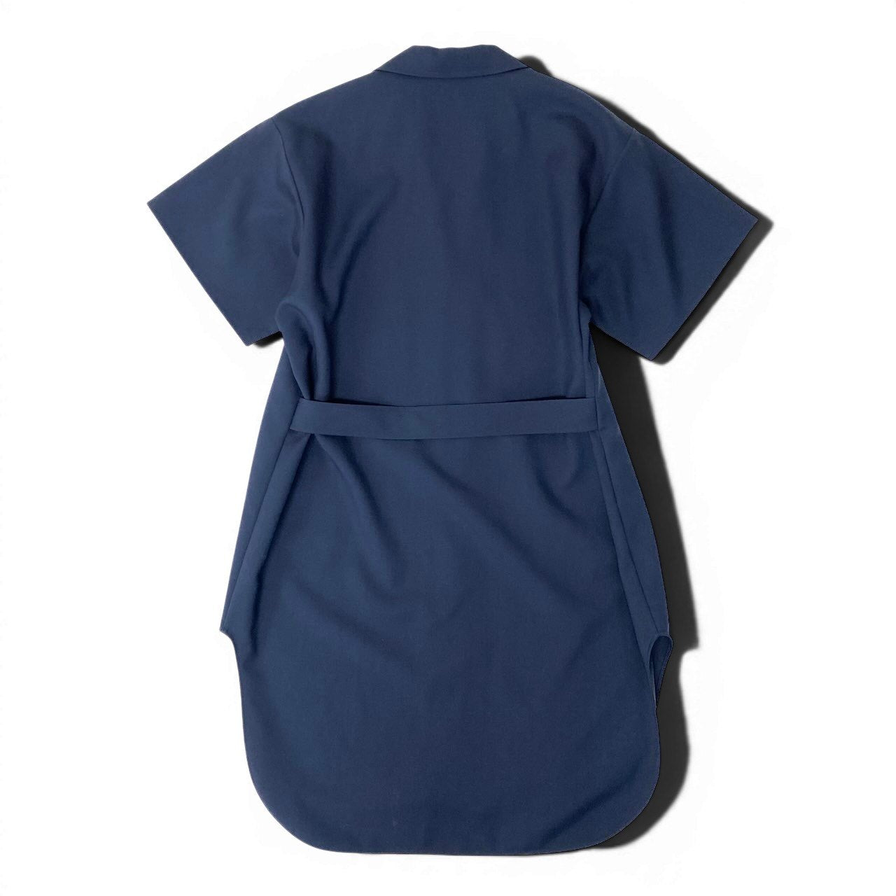 13f6 E JIL SANDER ジルサンダー 2019年 オープンカラージップワンピース 半袖 サイズ32 ネイビー ウール100％ レディース 女性用u02t