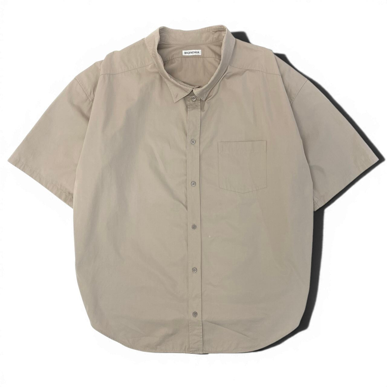 67e7 BALENCIAGA バレンシアガ 2020年 バックロゴ オーバーサイズシャツ 半袖シャツ  622051 サイズ36 ベージュ コットン100％ レディース 女性服o07t