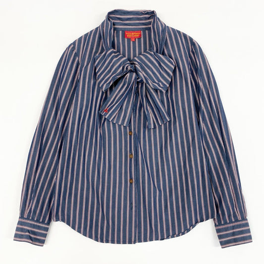 48e12 Vivienne Westwood Red Label ヴィヴィアンウエストウッド レッドレーベル リボンブラウス 長袖ブラウス サイズ3 ネイビー  レディース 女性用