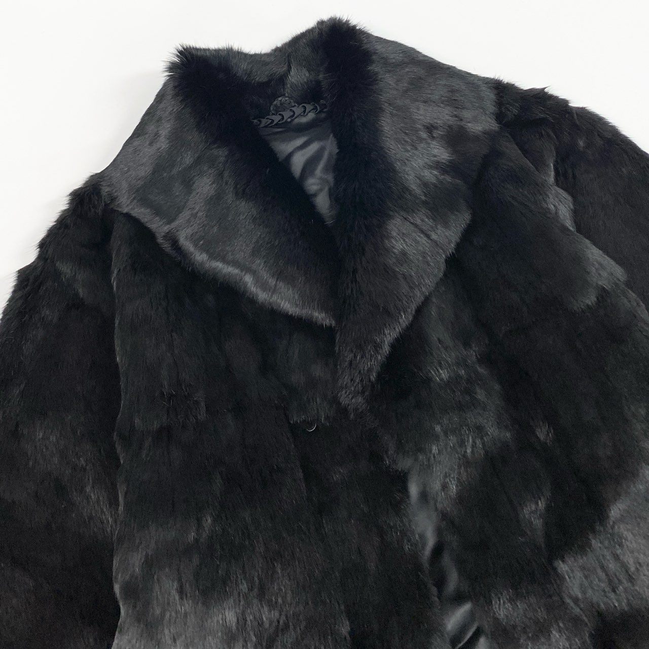 48a22 本毛皮 ドルマンスリーブ ファーコート 希少デザイン サイズF ブラック Black Fur Coatt18r