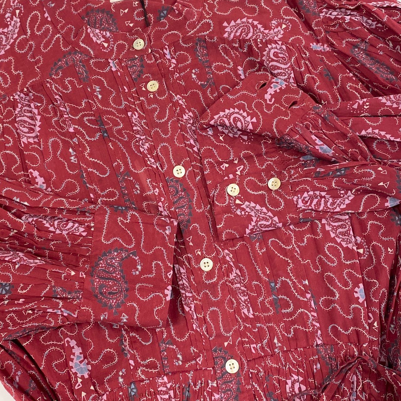 41i26 ISABEL MARANT ETOILE イザベルマラン エトワール ROBE ARIANA アリアナ ペイズリープリント 長袖ワンピース ロングワンピース 36 レッド コットン レディース 定価73,700円u02t