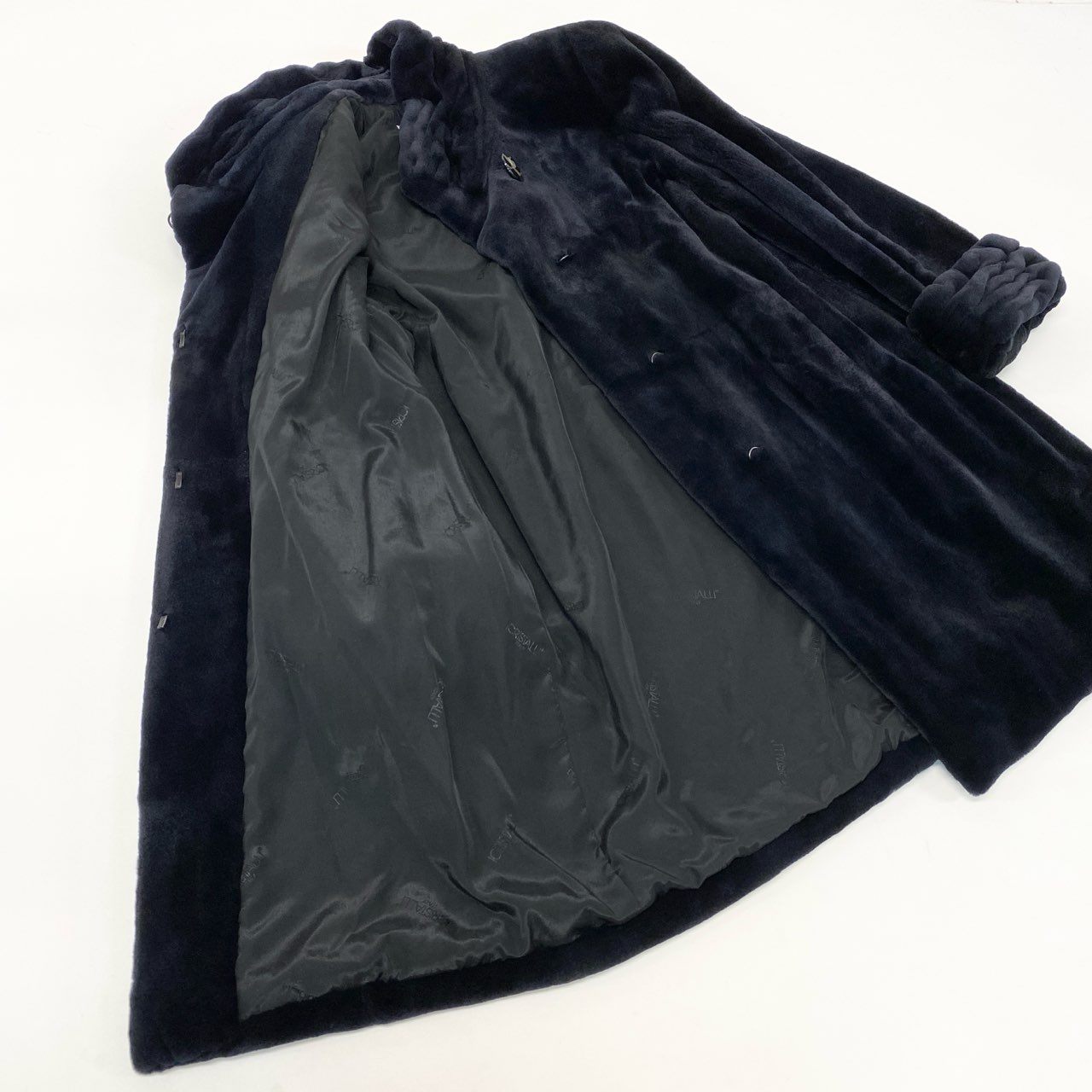 39k1《美品》定価98万 ICRISTALLI ROYAL SAGA MINK 金サガ シェアードミンク ロングコート F ブラック 最高級本毛皮 リアルファーt18r