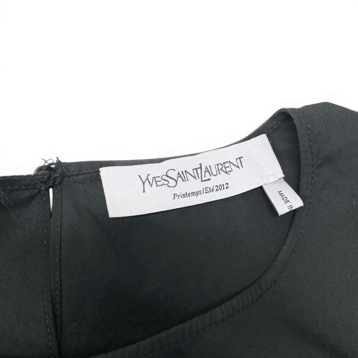 Ef11 Yves Saint Laurent イヴサンローラン フレンチスリーブ ブラウス トップス フリル フランス製 ブラック コットン レディースo07t