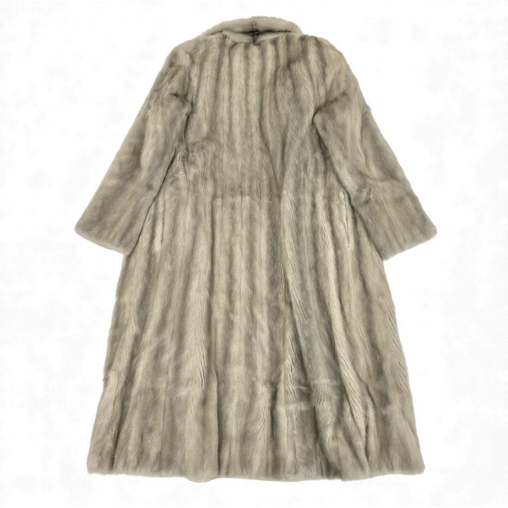 71L15 サファイアミンク 丈110cm 超ロングコート サイズ11号 シルバーグレー 本毛皮 MINK FUR ポケット有t18r