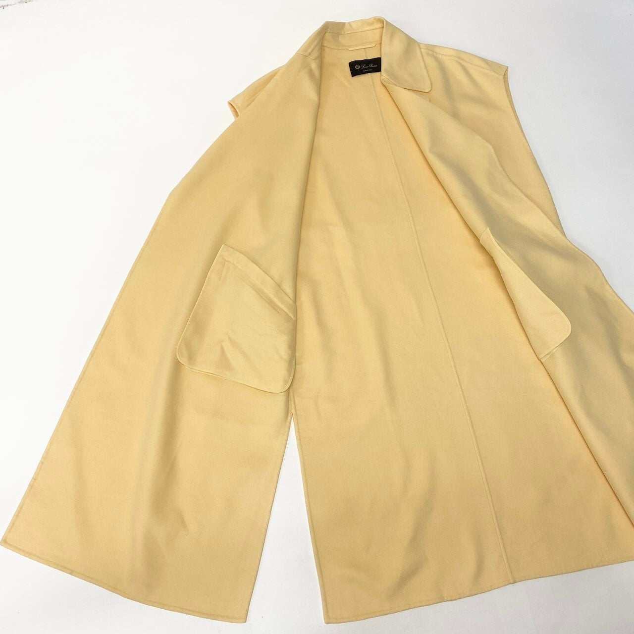 54d13 Loro Piana ロロピアーナ カシミヤ100％ ノースリーブコート Cashmere Sleeveless Coat サイズM イエロー ベルト付t18r