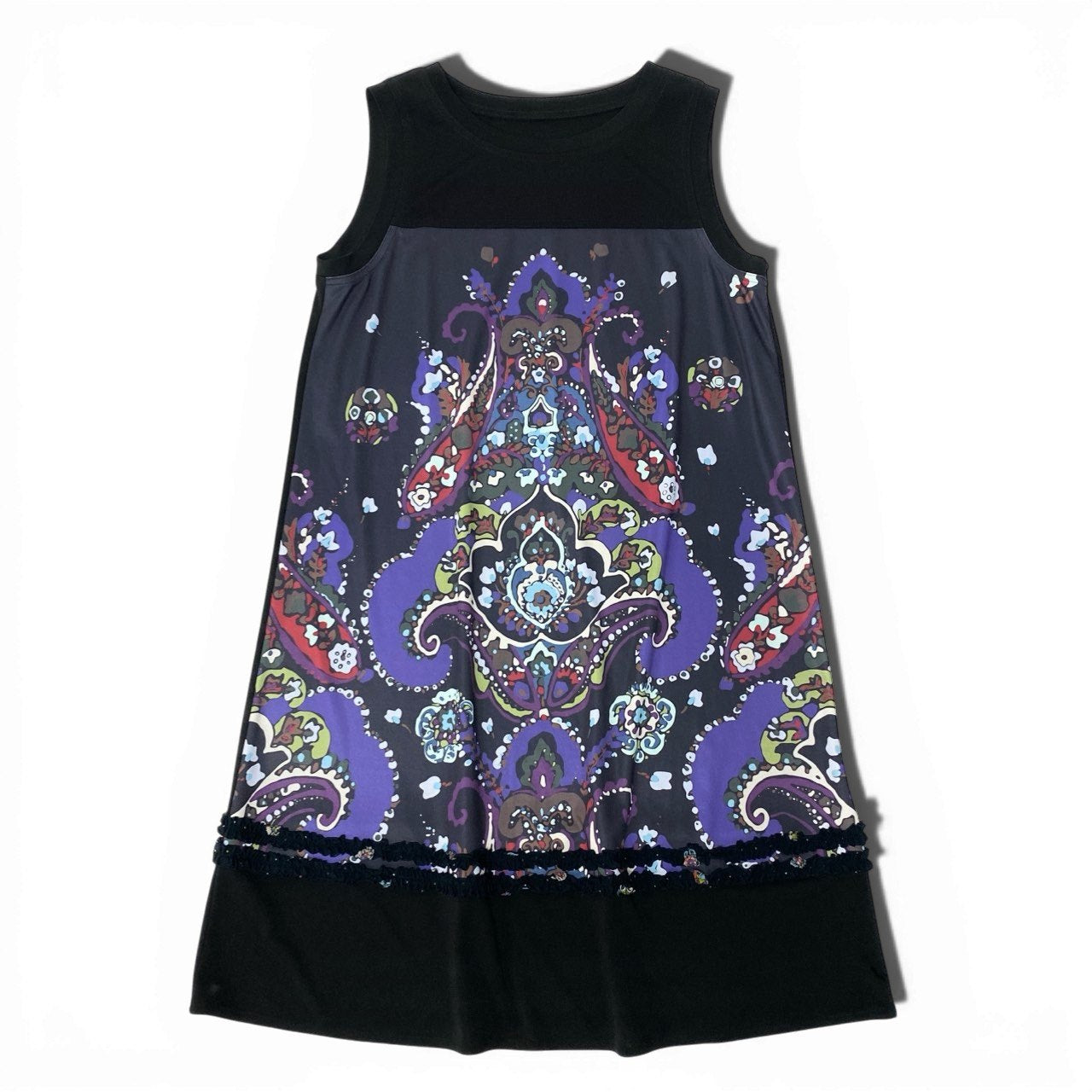 17c2 【美品】 TOKUKO 1er VOL トクコプルミエヴォル ノースリーブワンピース ロングワンピース 総柄 フリル ストレッチ レディース 女性服 サイズ9 ブラックu02t