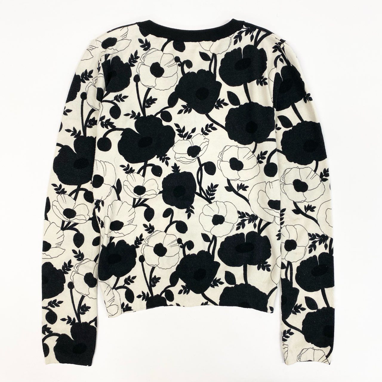 31k2 Blumarine ブルマリン イタリア製 長袖ニットカーディガン 花柄プリント ビジュー スパンコール 38 ホワイト ブラック レディースo07t