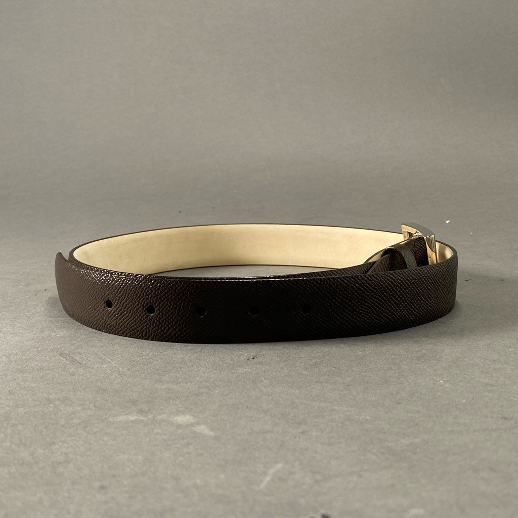 d2-2 《美品》 BVLGARI ブルガリ レザーベルト Leather Belt スクエアメタルバックル 44/110 ブラウン 紳士用 イタリア製 ビジネス フォーマル 小物