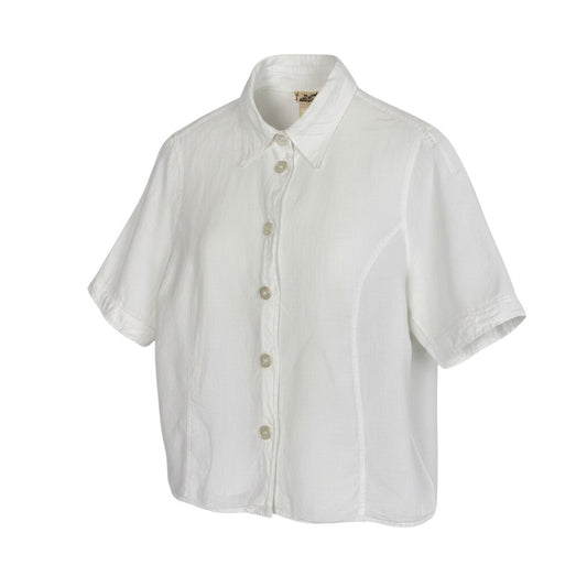 Ee28 HERMES エルメス 半袖シアーシャツ ロゴボタン サイズ40 ホワイト リネン100％ レディース 女性服u02t