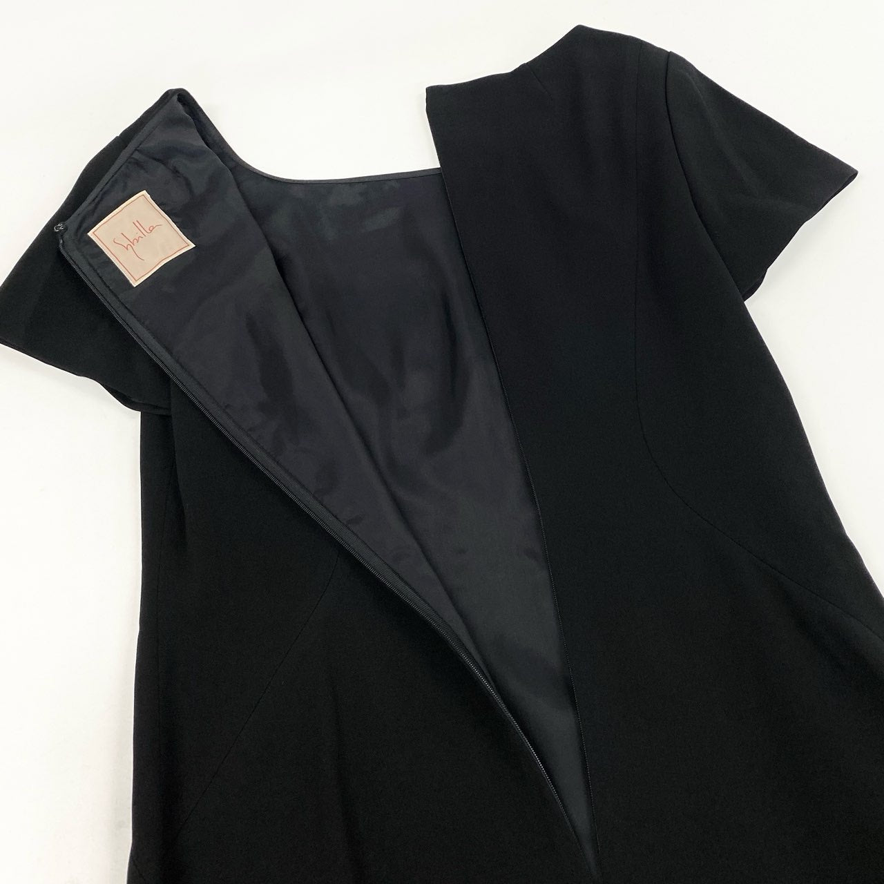 78i11 Sybilla シビラ 日本製 フレンチスリーブ ワンピース ドレス ロング丈 バックジップ Lサイズ ブラック レディースk02i