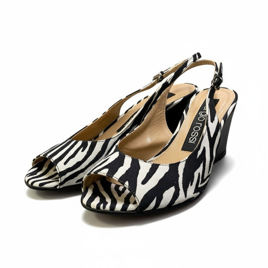 1k26 sergio rossi セルジオロッシ ウェッジソール ストラップサンダル オープントゥ ゼブラ柄 レディース 女性靴 イタリア製 37 ブラック ホワイトu02t