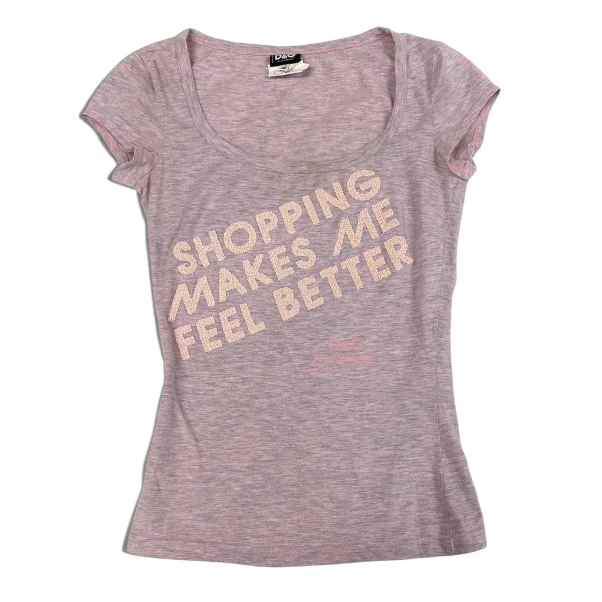 i21 D＆G DOLCE＆GABBANA 2004SS 半袖Tシャツ ”Shopping Makes Me Feel Better” トップス 38サイズ ピンク系 レディース 女性用u02t
