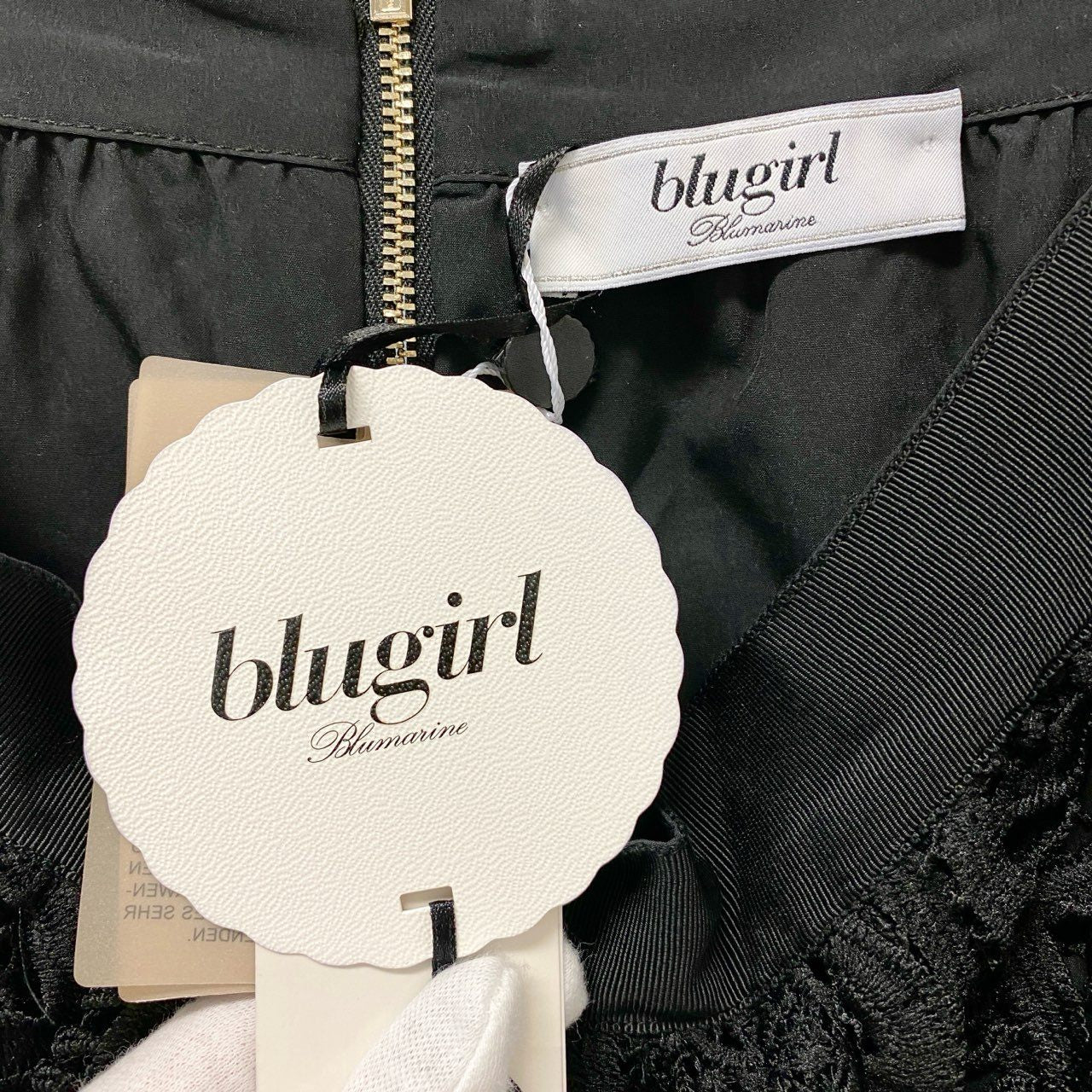 45c6 【美品】blugirl Blumarine ブルーガール ブルマリン フラワーモチーフレーススカート 膝丈スカート 3627 40サイズ ブラック ポリエステル100％ レディース 女性用u02t