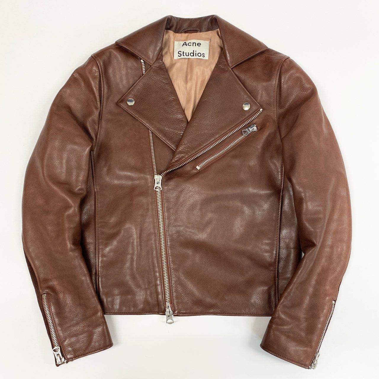 33i25 《美品》Acne Studios アクネストゥディオ ダブルライダースジャケット カーフレザー 牛革 切替デザイン Gibson 44サイズ ブラウン メンズk02i