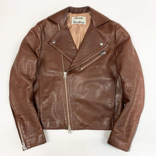 33i25 《美品》Acne Studios アクネストゥディオ ダブルライダースジャケット カーフレザー 牛革 切替デザイン Gibson 44サイズ ブラウン メンズk02i