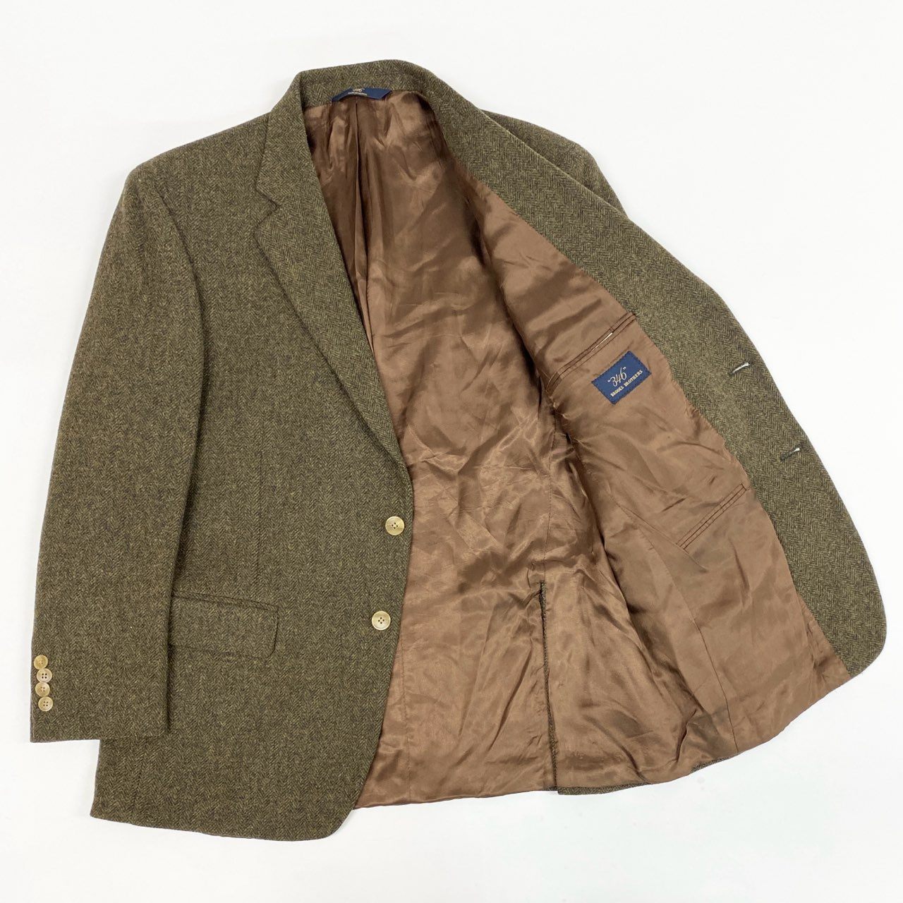 7L12 346 BROOKS BROTHERS ブルックスブラザーズ テーラードジャケット ツイードジャケット ブレザー 42 カーキ系 ヘリンボーン ウール メンズ 男性用u02t