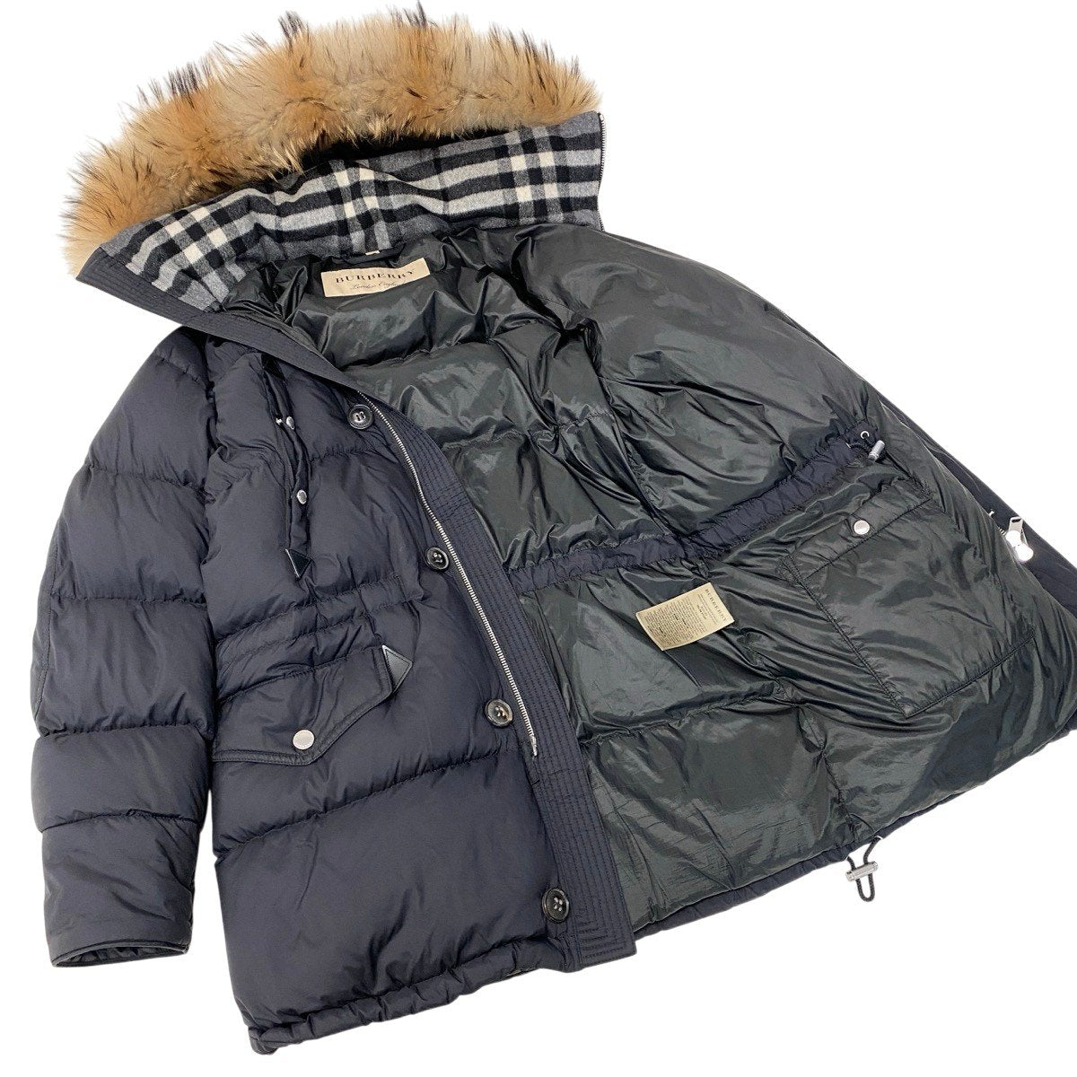 59f18 BURBERRY バーバリー ファー付 フーデッド ダウンコート 4059148 サイズ48 ブラック Down Coatt18r