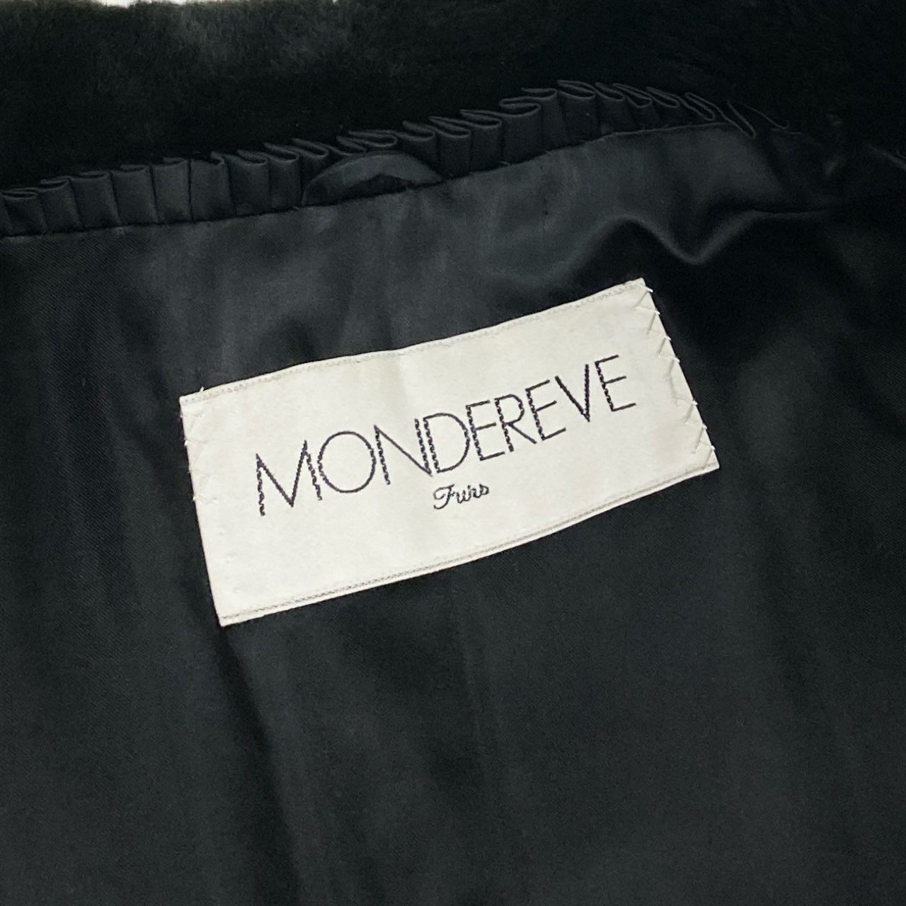 27L1 MONDEREVE シェアードリアルファー ロングコート サイズF ブラック 本毛皮 レアデザイン 格子柄 ポケット有t18r