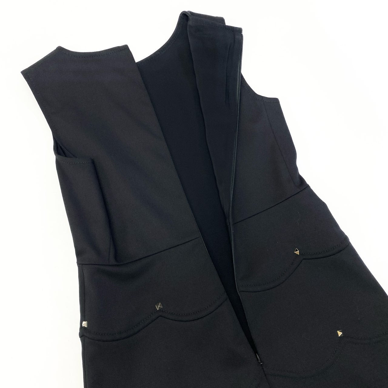 38a15 VALENTINO ヴァレンティノ ロックスタッズ ノースリーブ ワンピース ドレス バックジップ サイズ8 ブラック レディースk02i