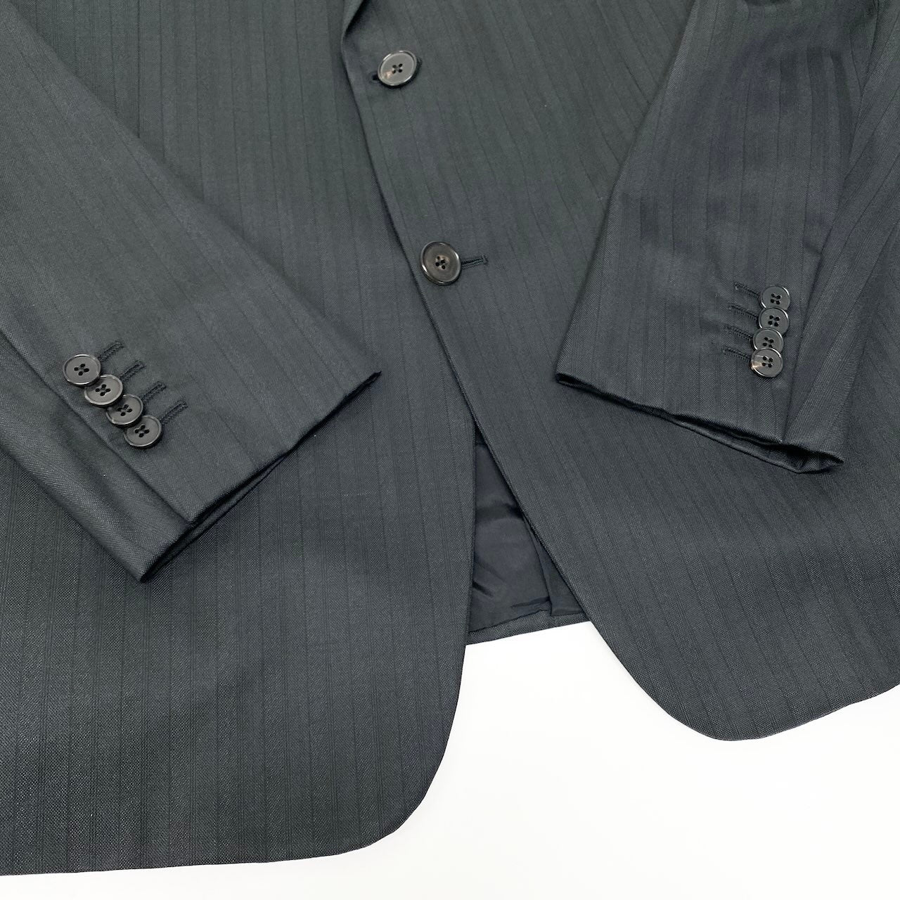 2c29 ARMANI COLLEZIONI アルマーニコレツィオーネ T LINE セットアップスーツ シングルスーツ 2B ストライプ柄 メンズ 紳士服 ビジネス フォーマル イタリア製 50 ブラック ウール100％u02t