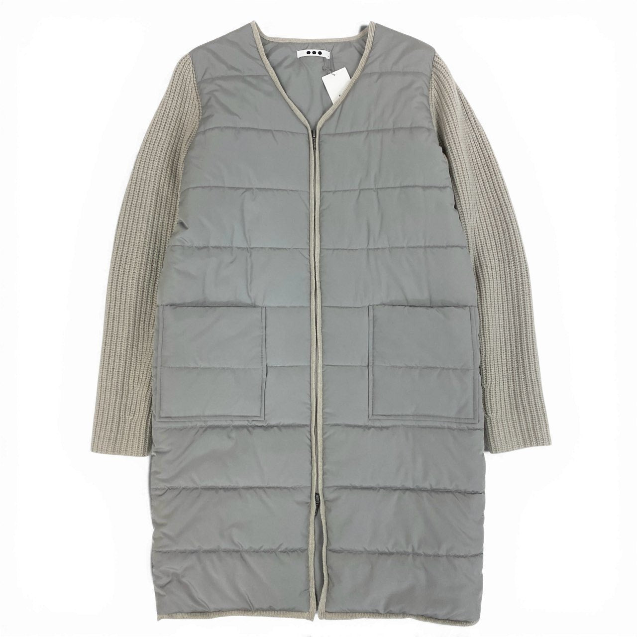 48a19【新品タグ付き】three dots スリードッツ カシミヤ混 中綿パファーコート アウター サイズS グレー レディース 女性用 アウターk02i