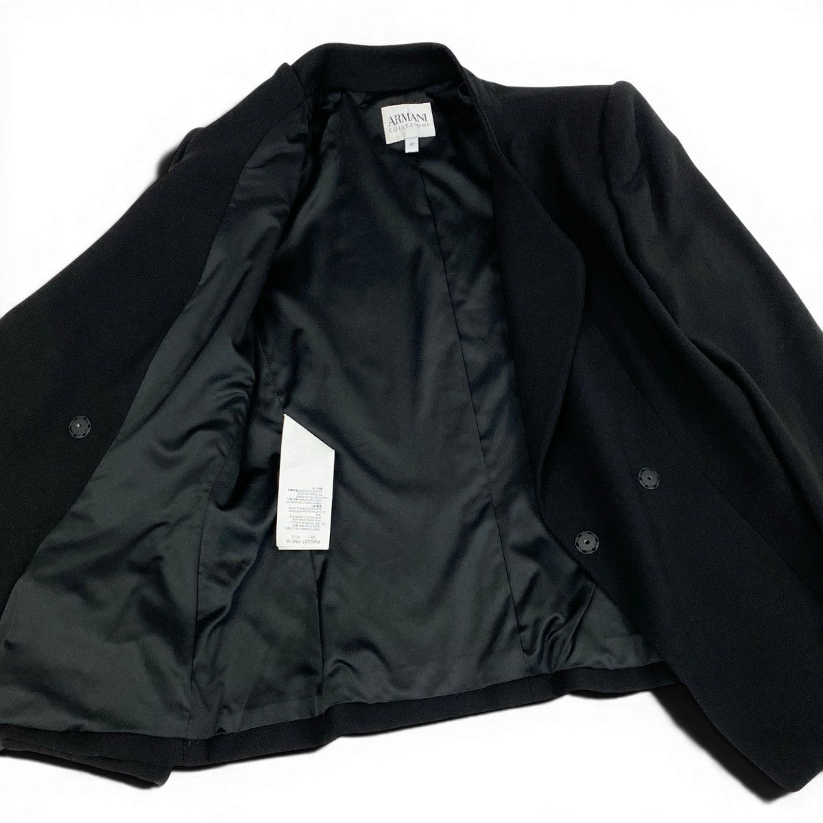 Ef27 ARMANI COLLEZIONI アルマーニコレツィオーネ テーラードジャケット スナップボタン  サイズ42 イタリア製 ブラック レディースo07t