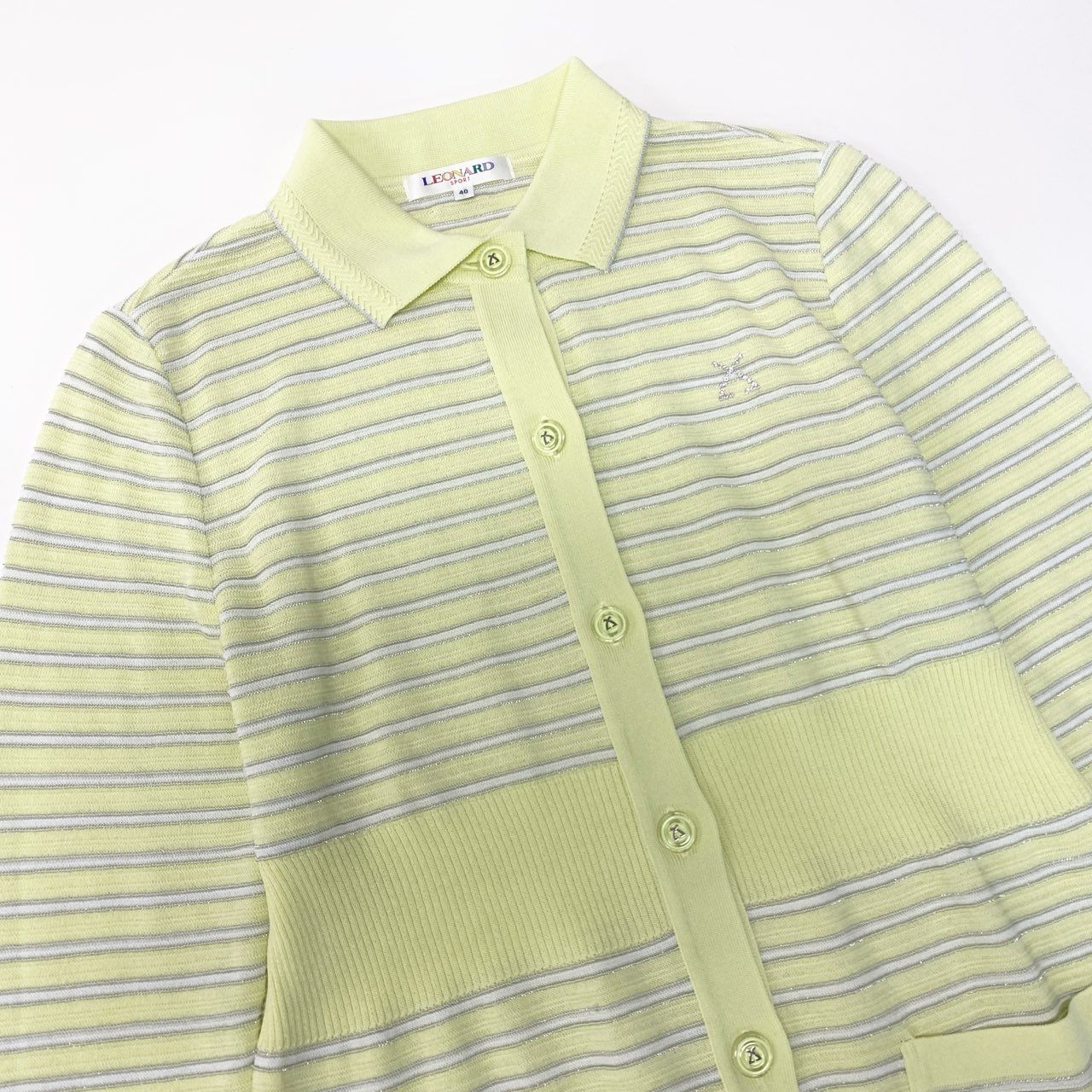 31b6 LEONARD レオナール ポロニット ペプラム ボーダー ビジュー 40 イエロー レディース 女性用u02t