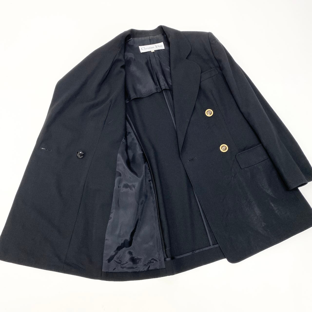 13f15 Christian Dior クリスチャンディオール CDボタン テーラージャケット ブレザー ダブルブレスト サイズ9 ブラック ウールu02t